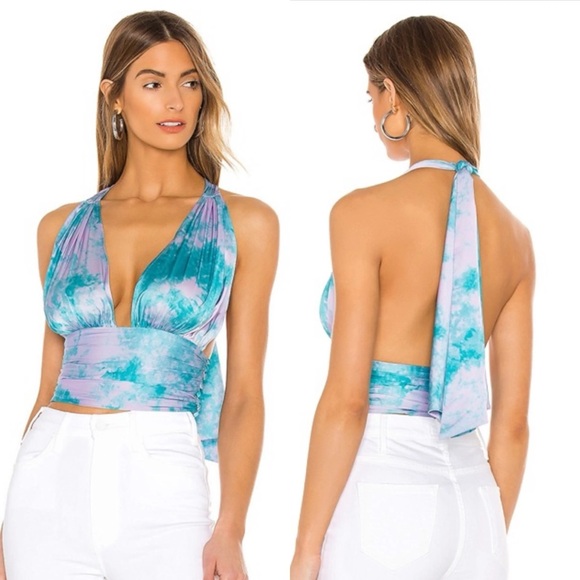 Privacy Please LOVERS & FRIENDS Venice Top Small Lilac & Turquoise Halter Silk - Picture 1 of 12